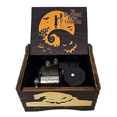 激安超安値 Music Box Clockwork The Nightmare Before Christmas Painted Wind Up Musical Box Laser Engraved Wood Musical Gifts for Fans (Yellow-Black-Windup)