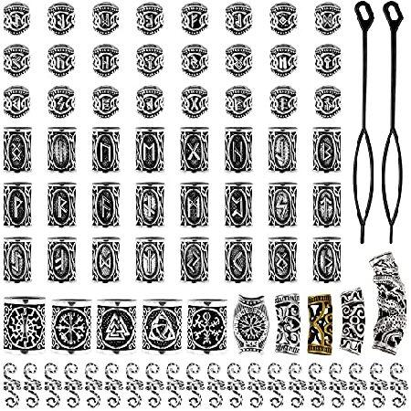 80 Pieces Beard Beads Antique Silver Viking Hair Norse Runes B 記念日
