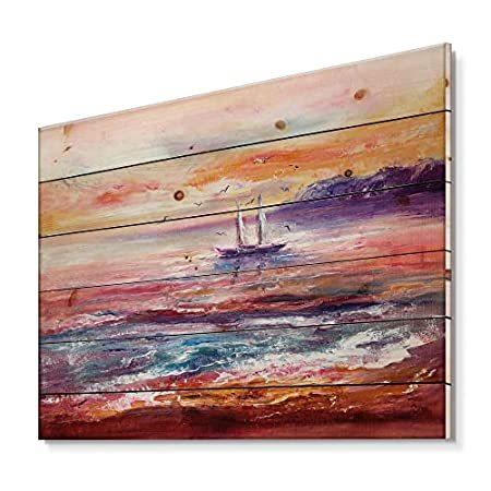 気軽に返品 DesignQ Boat On The Ocean During VIbrant Sunset - Nautical & Coastal Print