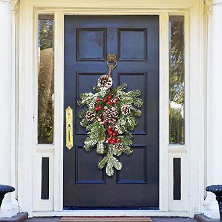 代引不可 WYI 21.7 Inch Christmas Teardrop Floral Swag Artificial Pine Christmas Swag with Pinecone and Berry Hanging Christmas Garland for Front Door Xmas Holi