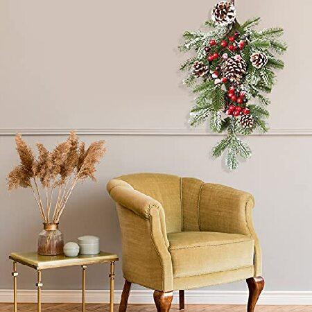 代引不可 WYI 21.7 Inch Christmas Teardrop Floral Swag Artificial Pine Christmas Swag with Pinecone and Berry Hanging Christmas Garland for Front Door Xmas Holi