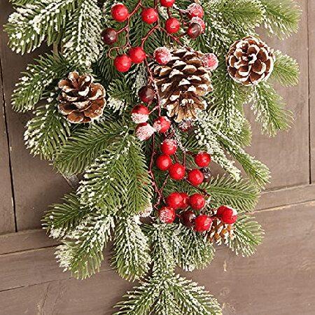 代引不可 WYI 21.7 Inch Christmas Teardrop Floral Swag Artificial Pine Christmas Swag with Pinecone and Berry Hanging Christmas Garland for Front Door Xmas Holi