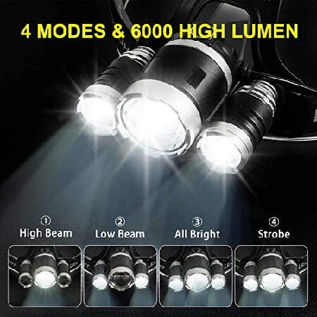 Headlamp　Rechargeable,　Head　Modes　High　Flashlight,　Adjustable　Lumen　Waterproof　Bright　LED　Head　6000　for　Head　Light,　90°　Lamp　Super　IPX5　Outd　Adults