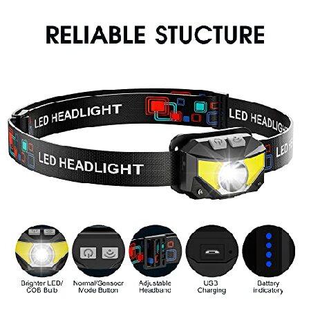 Headlamp　Rechargeable,　2-Pack　Mo　Rechargeable,　Lamp　LED　Sensor,　Head　Super　Bright　Lumen　1100　Waterproof,　Light　Flashlights,　Motion　Red　Outdoor　White