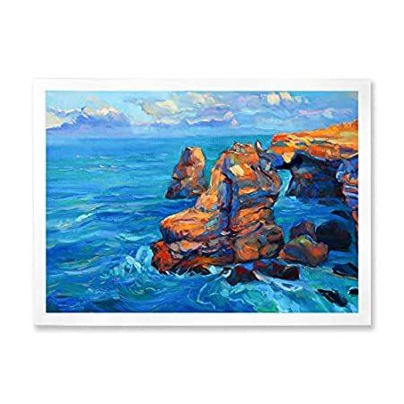 ファイナルバーゲン！ DesignQ Cliffs By The Blue Ocean Nautical & Coastal Framed Wall Art