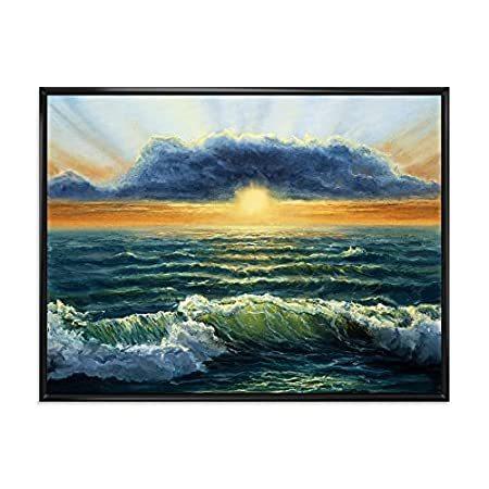 DesignQ Sunset Over The Blue Ocean I - Nautical & Coastal Framed Canvas Wal