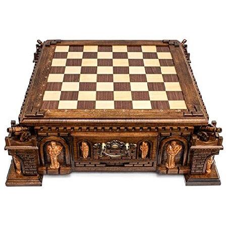 ハンドメイド 大型木製チェスセット - テーブル用アンティークビッグ
