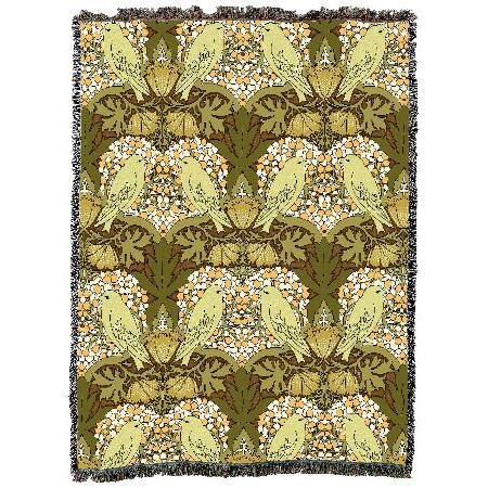 Pure Country Weavers Voysey Birds and Berries Olive Blanket Arts ＆ Crafts Gift Tapestry Throw Woven from Cotton Made in The USA (72x54)