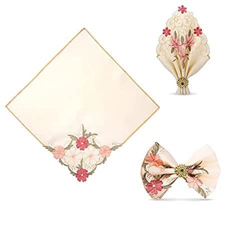 Tayis Napkin Na Fabric Embroidered Floral Set, Combo PCS 10 Ring Napkin and ナプキンリング 【セール 登場から人気沸騰】