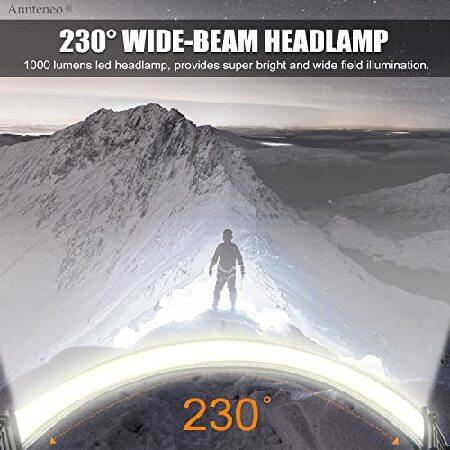 LED　Headlamp　Rechargeable,　with　Tailight,　Head　USB　LED　1000lumens　Lamp　Broadbeam　for　Headband　Campi　Light　Rechargeable　Red　Waterproof　Headlight,　230°
