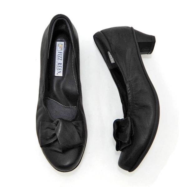FIZZ REEN（フィズリーン） パンプス リボン ローヒール 靴 本革 幅広