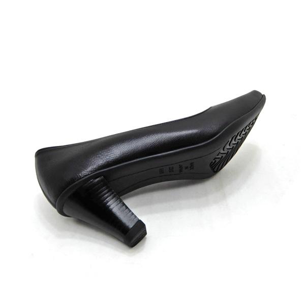 FIZZ REEN パンプス 黒 ローヒール スクエアトゥ 靴 本革 幅広 3E 設計