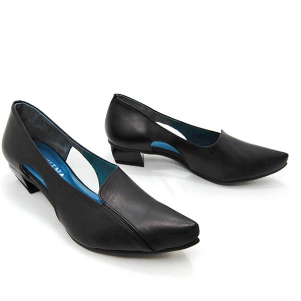 FIZZ REEN（フィズリーン） パンプス 黒 ローヒール 夏 本革 幅広3E