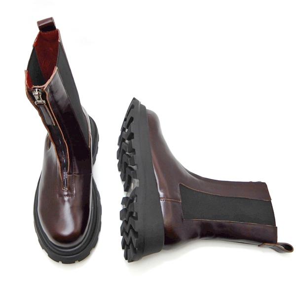 MANA マナ　ダークブラウン サイドゴアブーツ 厚底ソール MANA マナ ブーツ レディース サイドゴア 厚底 茶 革 ショート