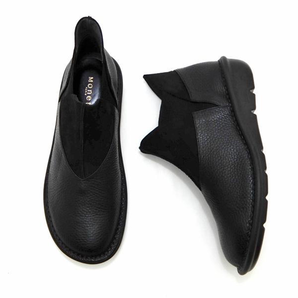 MONET（モネ） サイドゴア ブーツ 本革 レディース 幅広 黒 日本製