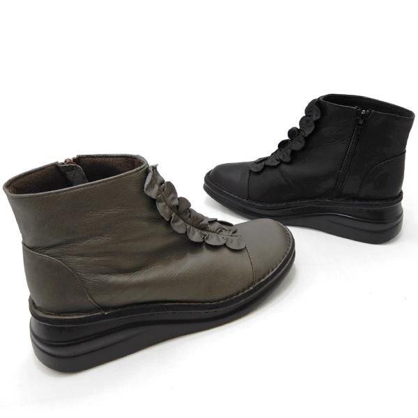 20％オフ】ショート ブーツ レディース 本革 黒 日本製 幅広 3E 22cm