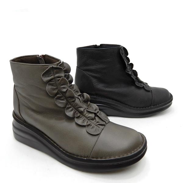 ショートブーツ レディース 本革 日本製 幅広3E ウエッジソール Put's