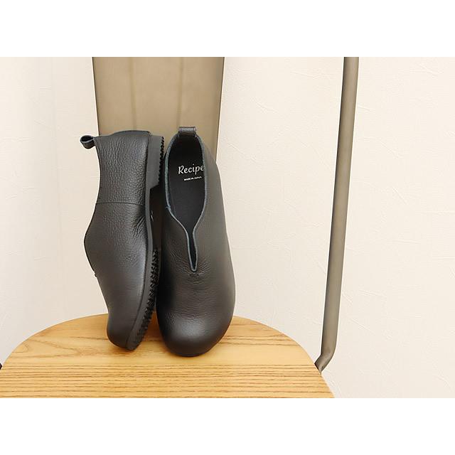 Recipe レシピ RP-545 Vカットステッチスリッポン  BLK ブラック スリップオン 靴 レディース 3E ゆったり 返品交換送料無料 Recipe（レシピ） RP-545 Vカットステッチスリッポン BLK ブラック