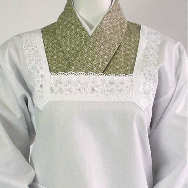 割烹着 和装 白 角衿 フリル付き 撥水 撥油 おしゃれ 105m丈 LL