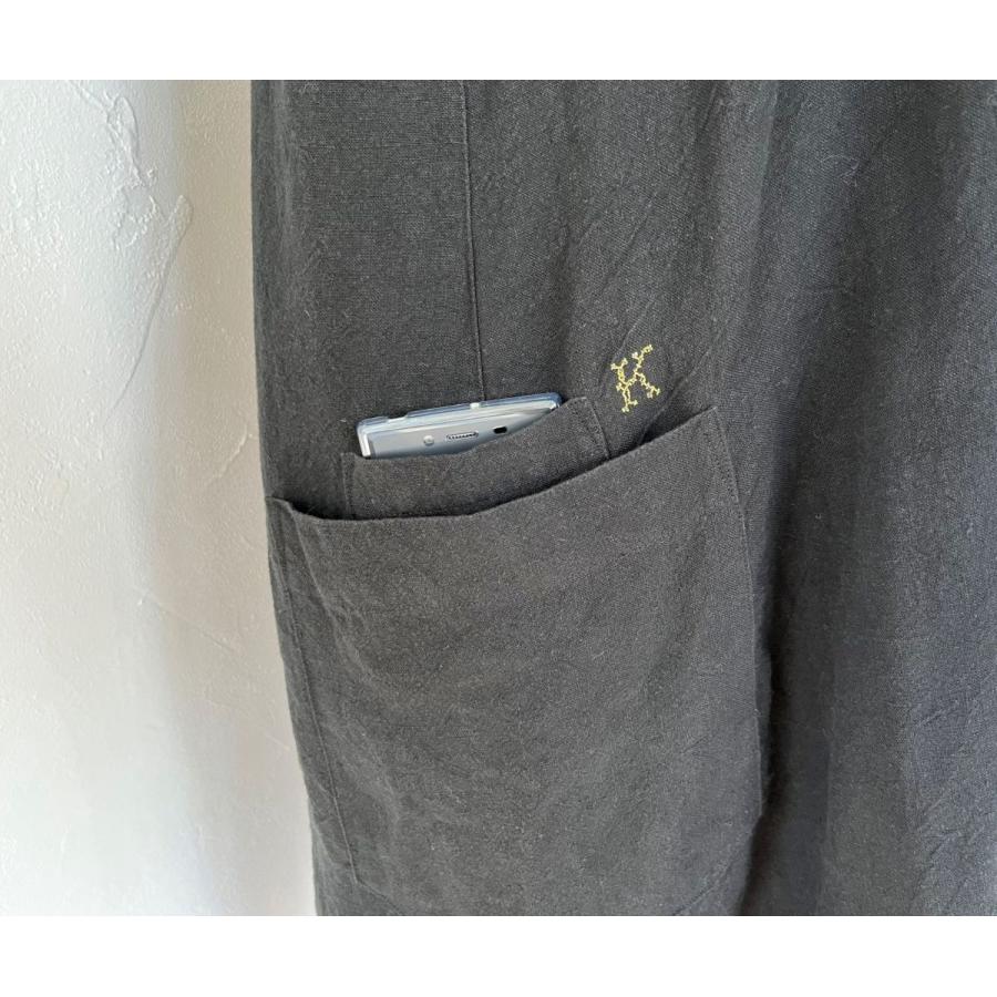 美品　kapoc 割烹着　エプロン　リネン　M〜L グレー 美品kapoc 割烹着エプロンリネンM〜L グレー