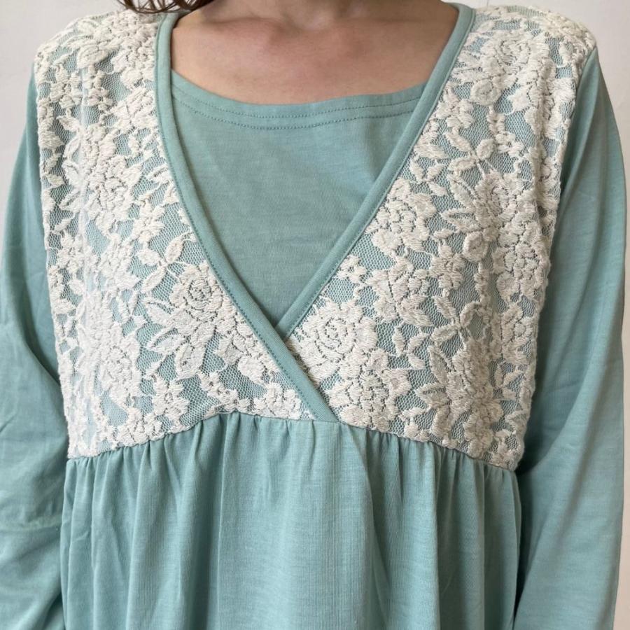 出産準備に！La mere マタニティパジャマ　授乳口　妊婦服　長袖　ズボン　ウエスト調整　前開き　レース付き　産前　産後 |  | 05