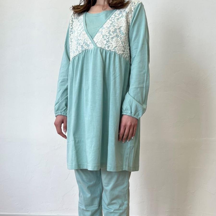 出産準備に！La mere マタニティパジャマ　授乳口　妊婦服　長袖　ズボン　ウエスト調整　前開き　レース付き　産前　産後 |  | 07