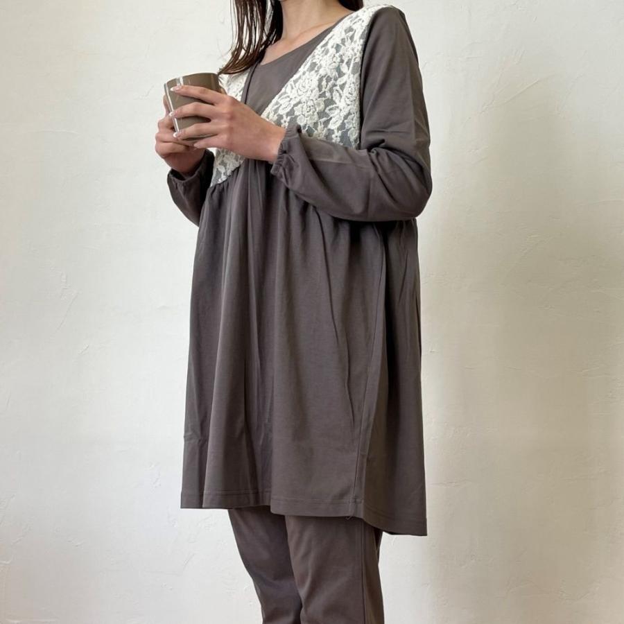 出産準備に！La mere マタニティパジャマ　授乳口　妊婦服　長袖　ズボン　ウエスト調整　前開き　レース付き　産前　産後 |  | 08