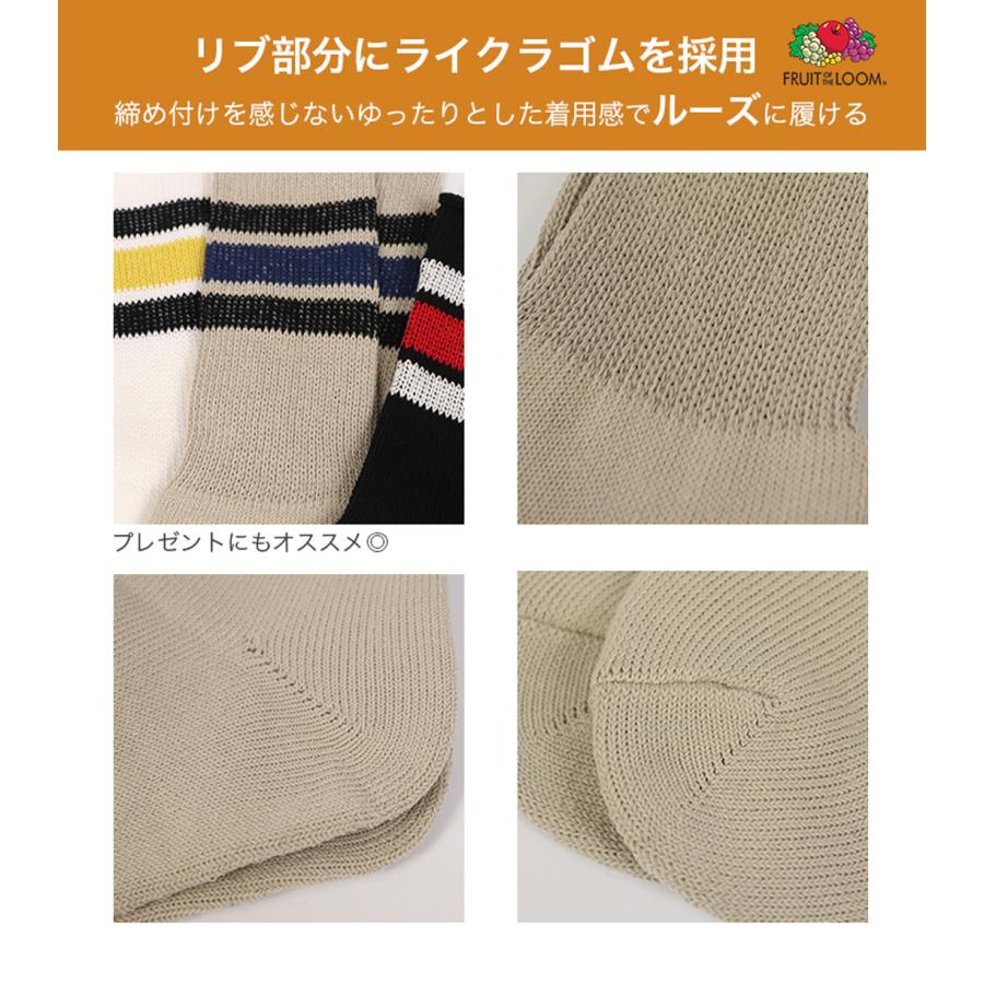 3足セット FRUIT OF THE LOOM ライン ソックス 無地 ルーズフィット