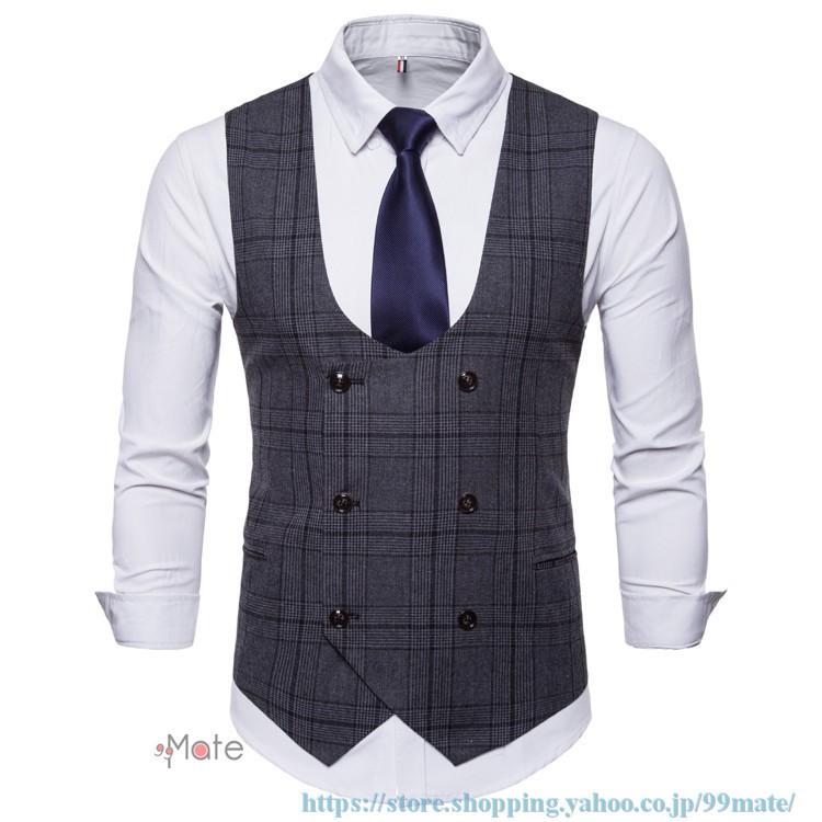 チョッキ ベスト メンズ スーツベスト フォーマルベスト Uネック ジレベスト 紳士服 ダブルブレスト 通勤 結婚式 Qmt 99mate 通販 Yahoo ショッピング