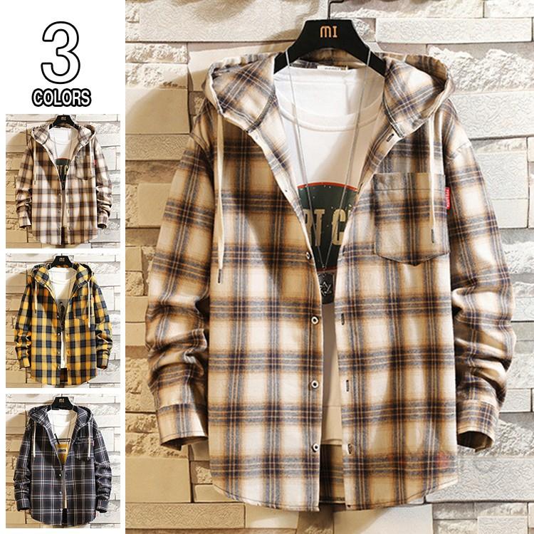 チェックシャツ メンズ パーカー シャツ 長袖 カジュアルシャツ フード付き シャツコート おしゃれ お兄系 Qmt 99mate 通販 Yahoo ショッピング