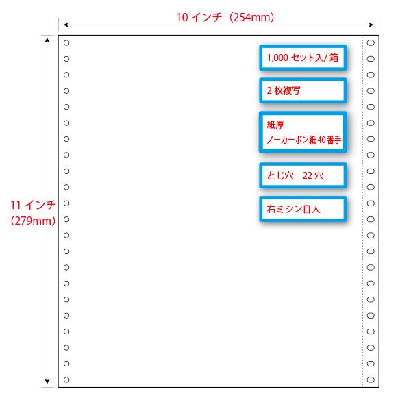 ストックフォーム 10×11インチ 2枚複写 2P 無地 白紙 1,000枚/箱 連続