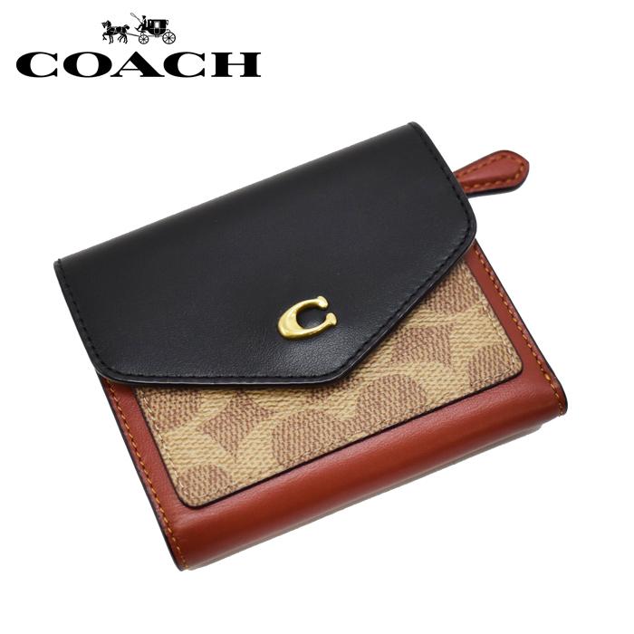 COACH コーチ 三つ折り財布 ブラック/ブラウン C3156 カラーブロック