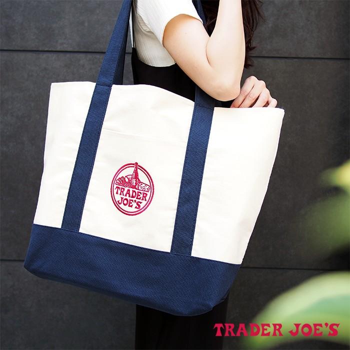 Trader Joe S トレーダージョーズ エコトートバッグ ショッピングバッグ ホワイト ネイビー アクアベース 通販 Yahoo ショッピング
