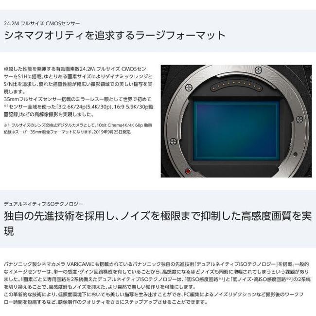 【最短当日出荷】 デジタルカメラ デジカメ カメラ パナソニック LUMIX S1H フルサイズミラーレス一眼カメラ DC-S1H-K  ボディ単体の画像
