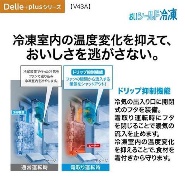 アクア 冷蔵庫(401〜500L) AQR-V43A-S 冷蔵庫 433L 右開き 4ドア 幅59.5cm 大容量冷凍室 おいシールド冷凍の画像