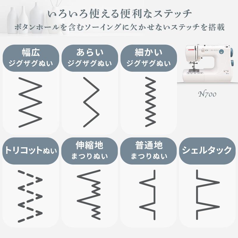 ジャノメ JANOME 簡易電子ミシン 電子ミシン N700 本体 コンパクトミシン 入園 入学  糸通し パワフル フリーアーム LEDライト ハードカバー 代金引換不可の画像