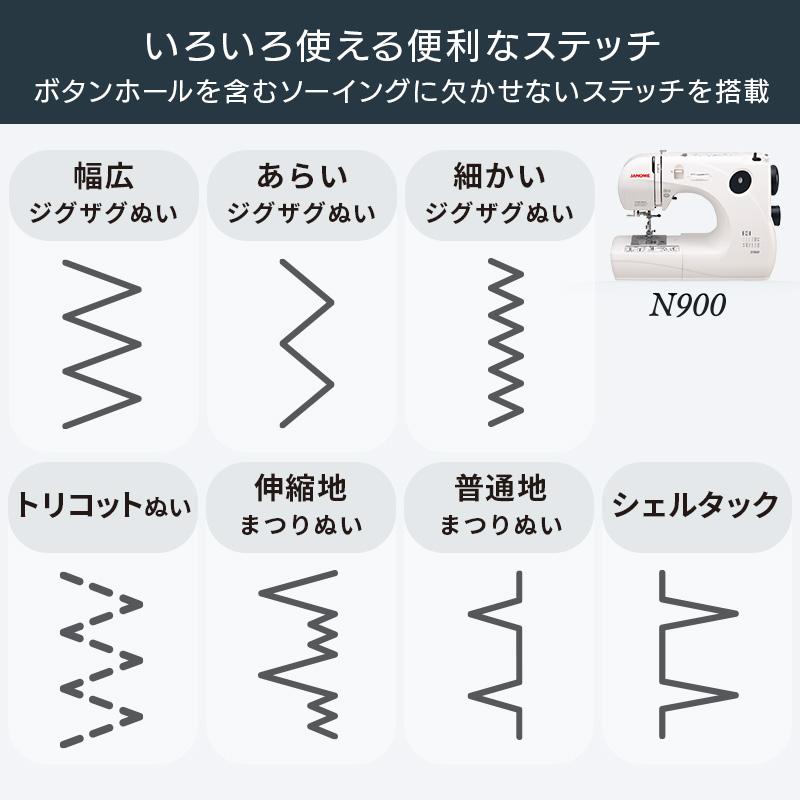 ジャノメ JANOME 電子ミシン N900 本体 コンパクトミシン 2WAY 厚地 入園 入学  糸通し フリーアーム LEDライト ハードカバー 目とび防止 代金引換不可の画像