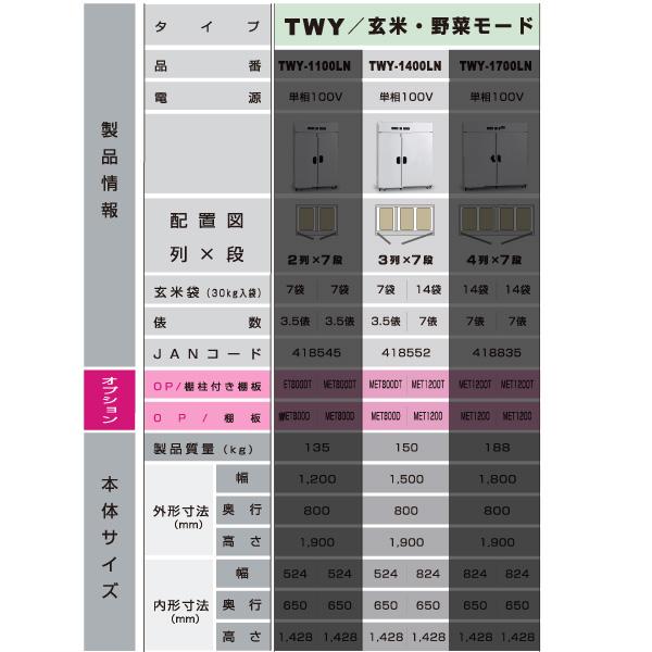 アルインコ 低温貯蔵庫 TWY-1400LN 玄米・野菜 保管庫 左右独立 二温貯蔵庫 10.5俵 / 21袋 玄米の保管 野菜の保存 設置費込み 代引不可 TWY1400LN｜a-do｜04