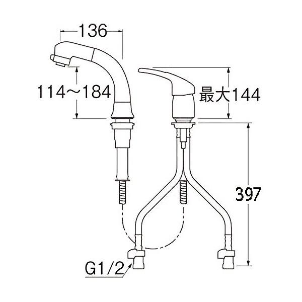 SANEI ツーホールシングルレバースプレー混合栓 一般地用 K37610EJV-13