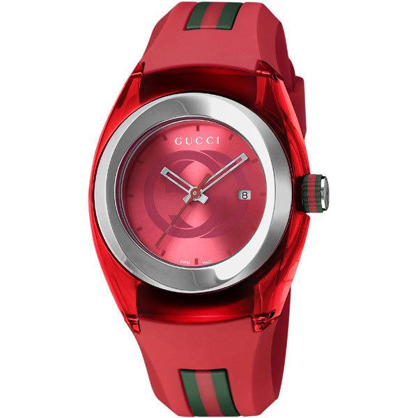 GUCCI YA137303 SYNC RED WATCH グッチ シンク レディース腕時計 スイス製 クォーツ ラバーベルト レッド×シルバー×ウェブ ※取寄品｜a-domani