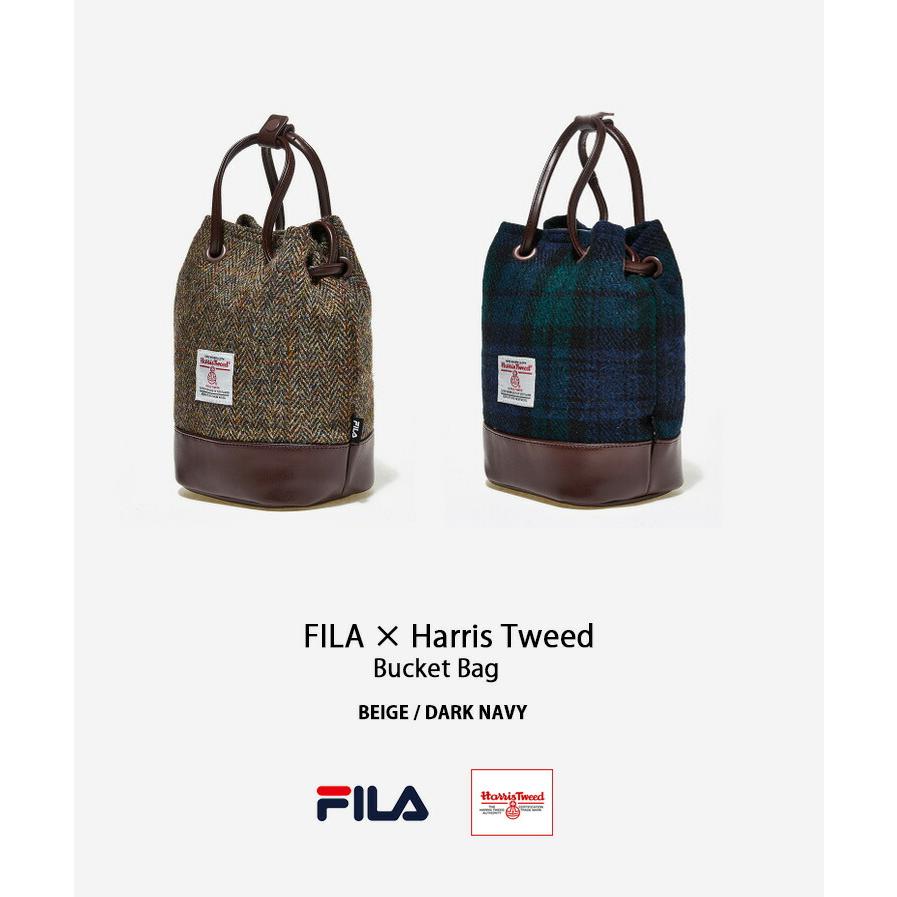 FILA フィラ HarrisTweed ハリスツイード クロスバッグ ミニ BUCKET BAG FS3BCE6312X BEIGE DARK NAVY バケットバッグ ミニバッグ 肩掛け ショルダー_1