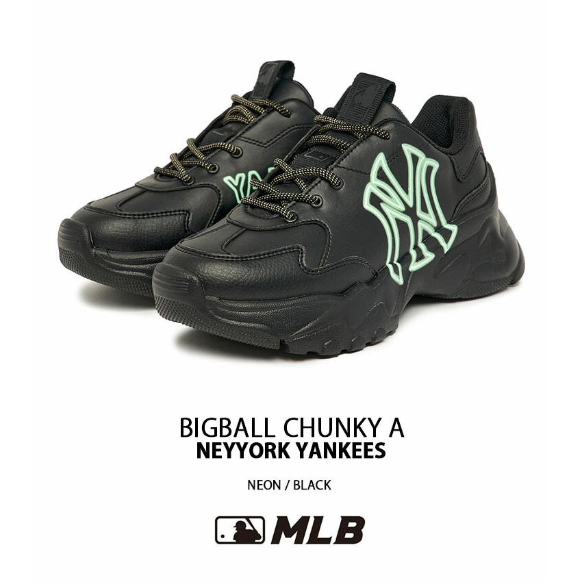 MLB スニーカー BIGBALL CHUNKY A NYY ネオンカラー 厚底スニーカー ニューヨークヤンキース NEON BLACK 厚底シューズ ダッドシューズ 韓国 3ASHBCN3N-50BKS