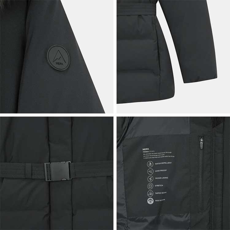 NEPA ネパ レディース コートダウン W PRIMIA BELTED DOWN JACKET プリミア ベルティッド ダウンジャケット ファー付き フード取外し ミドル丈 女性用 7K82068の画像