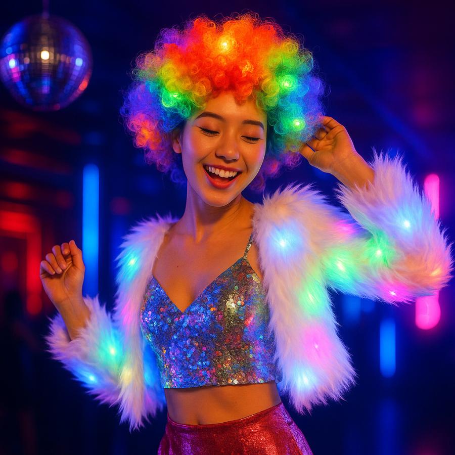 LEDアフロ 光るアフロ 光るかつら LEDウィッグ パーティーグッズ コスプレ ハロウィン 仮装 フェス ライブ イベント 応援グッズ アフロウィッグ | ブランド登録なし | 02