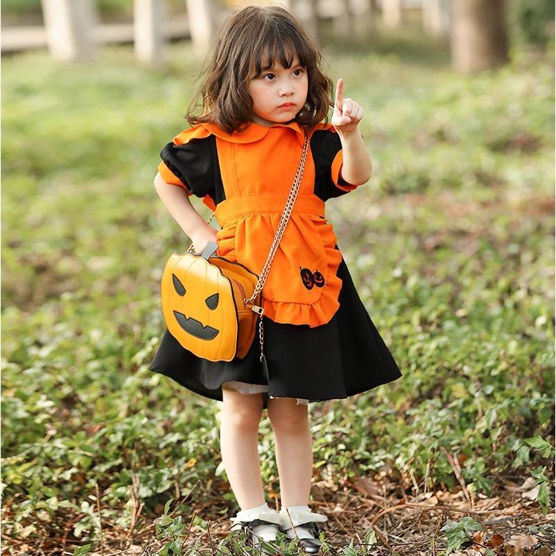 かぼちゃ 衣装 パンプキン コスプレ ハロウィン コスチューム 子供服 子供 ジャックオーランタン 仮装 ワンピース カチューシャ付き 魔女 女の子 | ブランド登録なし | 02