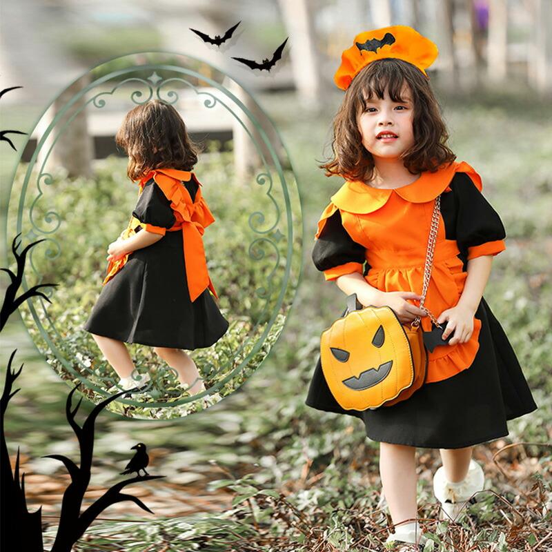 かぼちゃ 衣装 パンプキン コスプレ ハロウィン コスチューム 子供服 子供 ジャックオーランタン 仮装 ワンピース カチューシャ付き 魔女 女の子 | ブランド登録なし | 03