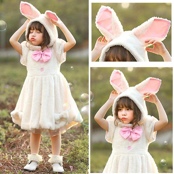うさぎ コスプレ 子供用 うさぎ コスプレ 着ぐるみ ホワイト ウサギ キッズ コスチューム 帽子付き ハロウィン 仮装 子供 女の子 | ブランド登録なし | 01
