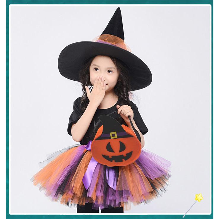 とんがり帽子 魔女 紫 ハロウィン コスプレ ワンピース ドレス 子供用 キッズ  コスチューム 帽子 衣装 スカート タイツ バッグ 5点セット 仮装 女の子 | ブランド登録なし | 04