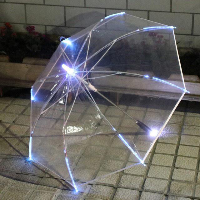 LEDアンブレラ 光る傘 LED内臓 傘 ビニール傘 透明 雨傘 ライト ワンタッチ開閉 メンズ レディース 暗い夜の交通事故など防止にも | 俺の日傘 | 01