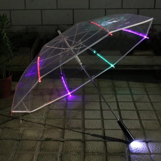 LEDアンブレラ 光る傘 LED内臓 傘 ビニール傘 透明 雨傘 ライト ワンタッチ開閉 メンズ レディース 暗い夜の交通事故など防止にも | 俺の日傘 | 02